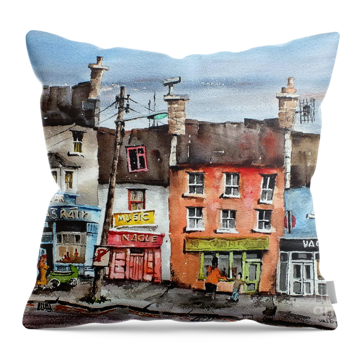 Ireland Throw Pillow featuring the painting No Parking in Co Clare, Ireland by Val Byrne