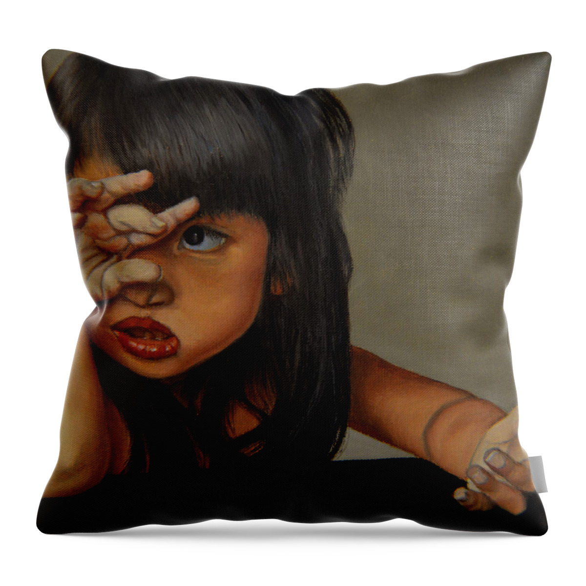 Portrait Throw Pillow featuring the painting No by Thu Nguyen