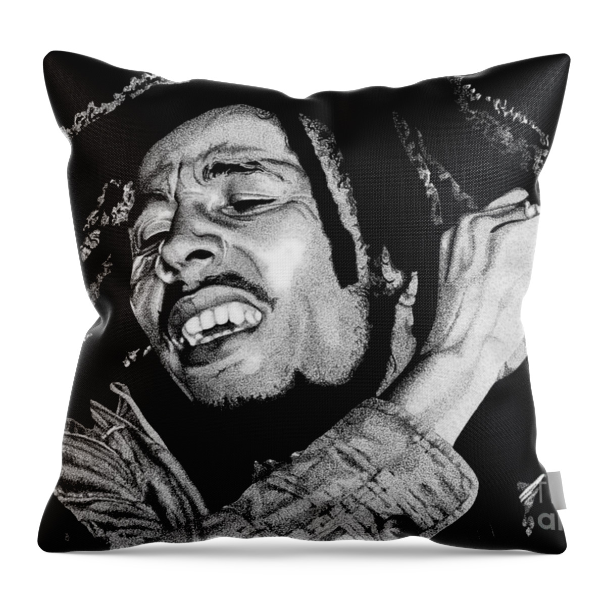 Bob Marley Throw Pillow featuring the drawing No Woman No Cry by Cory Still