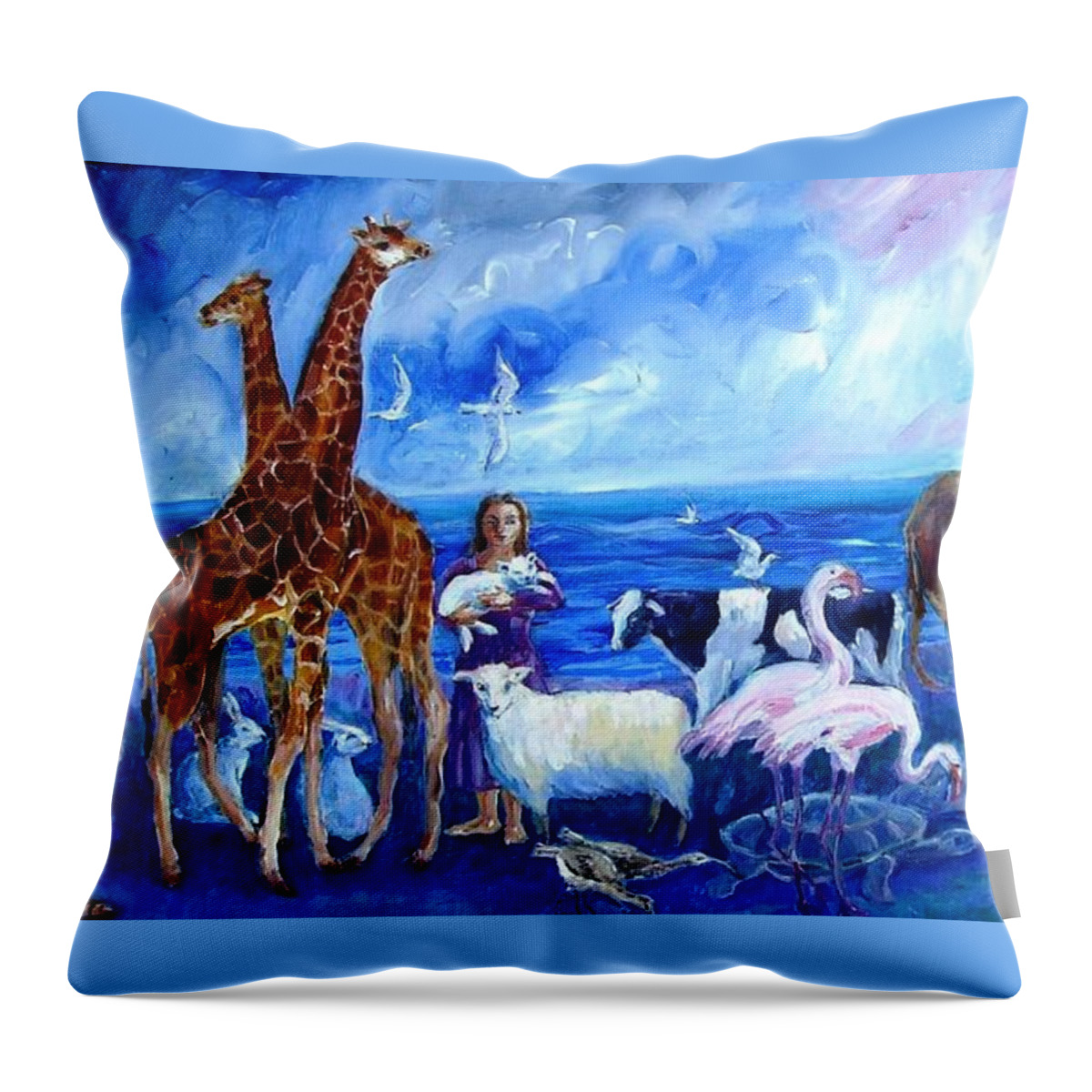  Noah Ark Throw Pillow featuring the painting Noahs Ark - After the Flood by Trudi Doyle