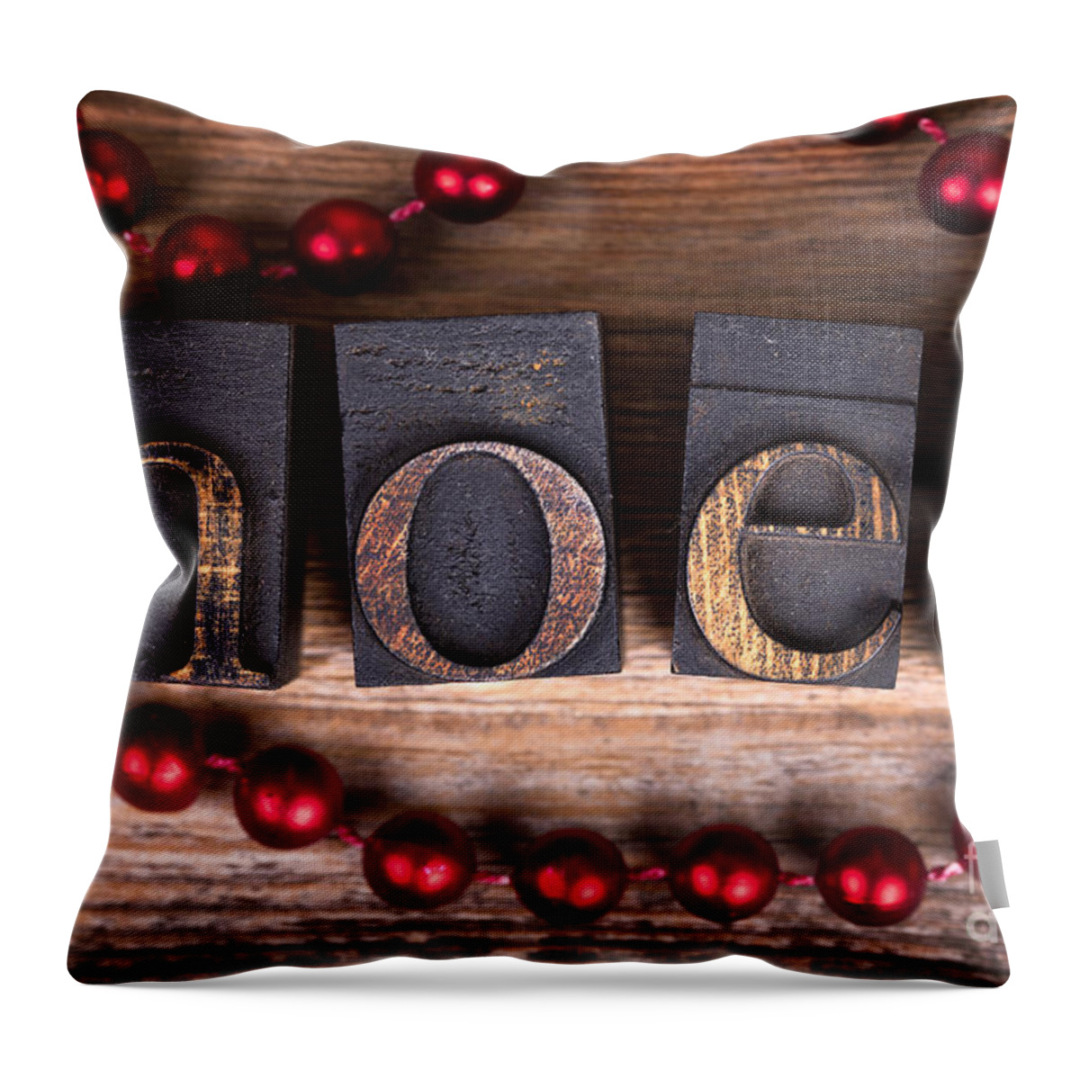 Noel Throw Pillow featuring the photograph Noel printer blocks by Jane Rix