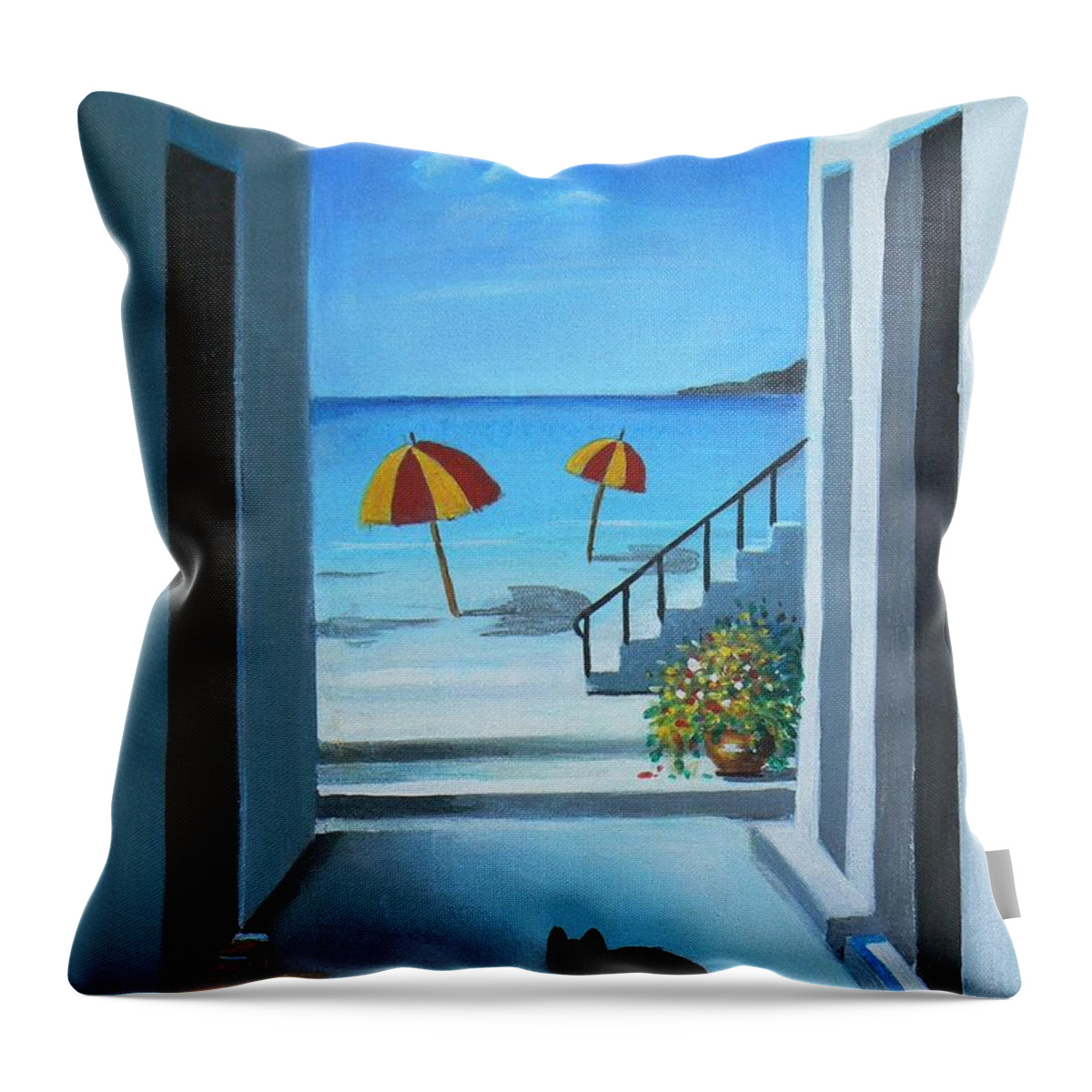 Beach Throw Pillow featuring the painting Noon at the Beach by Artificium -