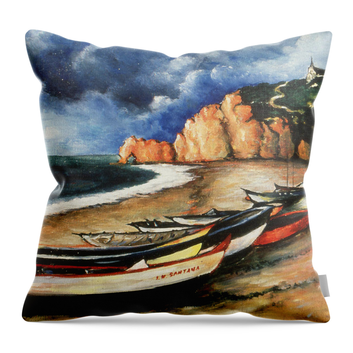 Art Throw Pillow featuring the painting Normandy Coast - Landscape Oil by Peter Potter