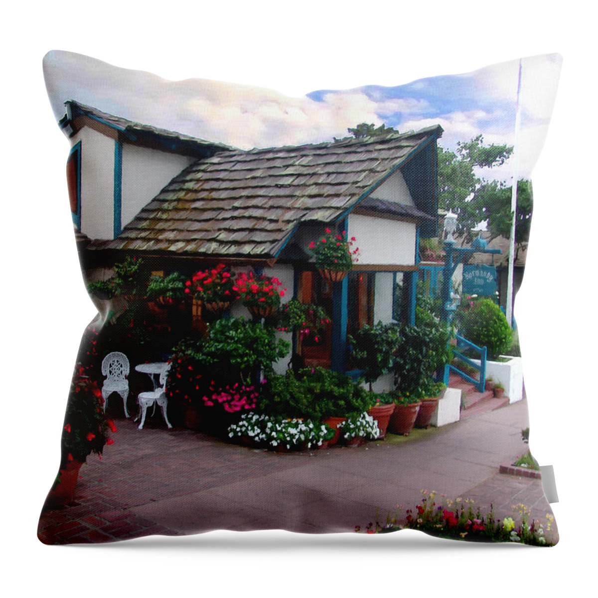 Normandy Inn Throw Pillow featuring the photograph Normandy Inn - Carmel California by Glenn McCarthy Art and Photography