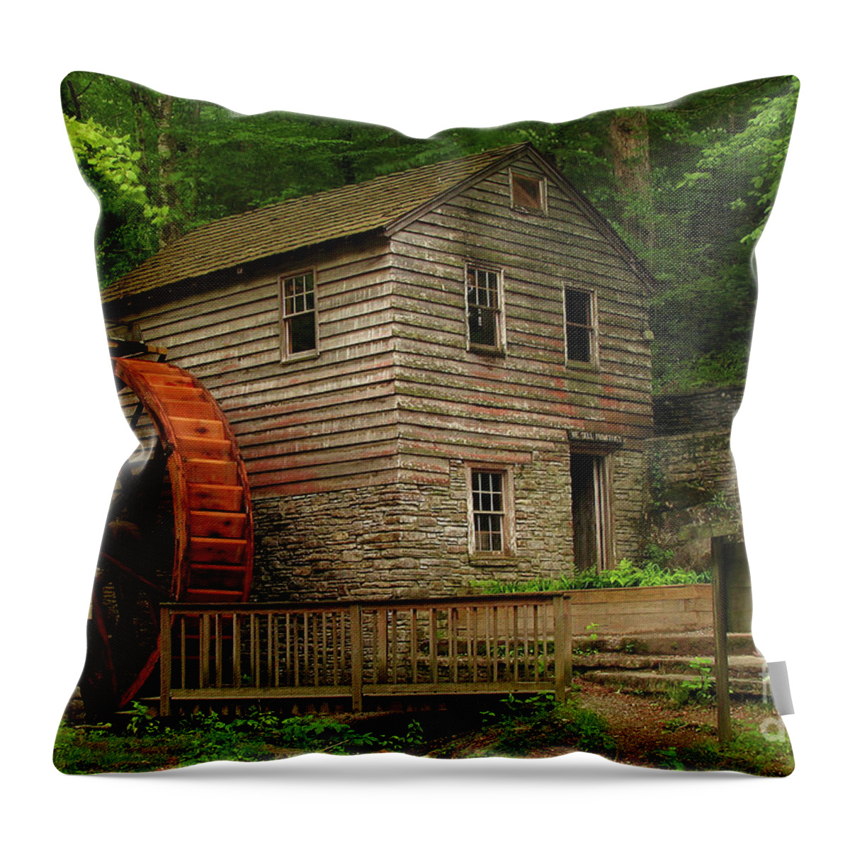 Old Throw Pillow featuring the photograph Rice Grist Mill by Douglas Stucky