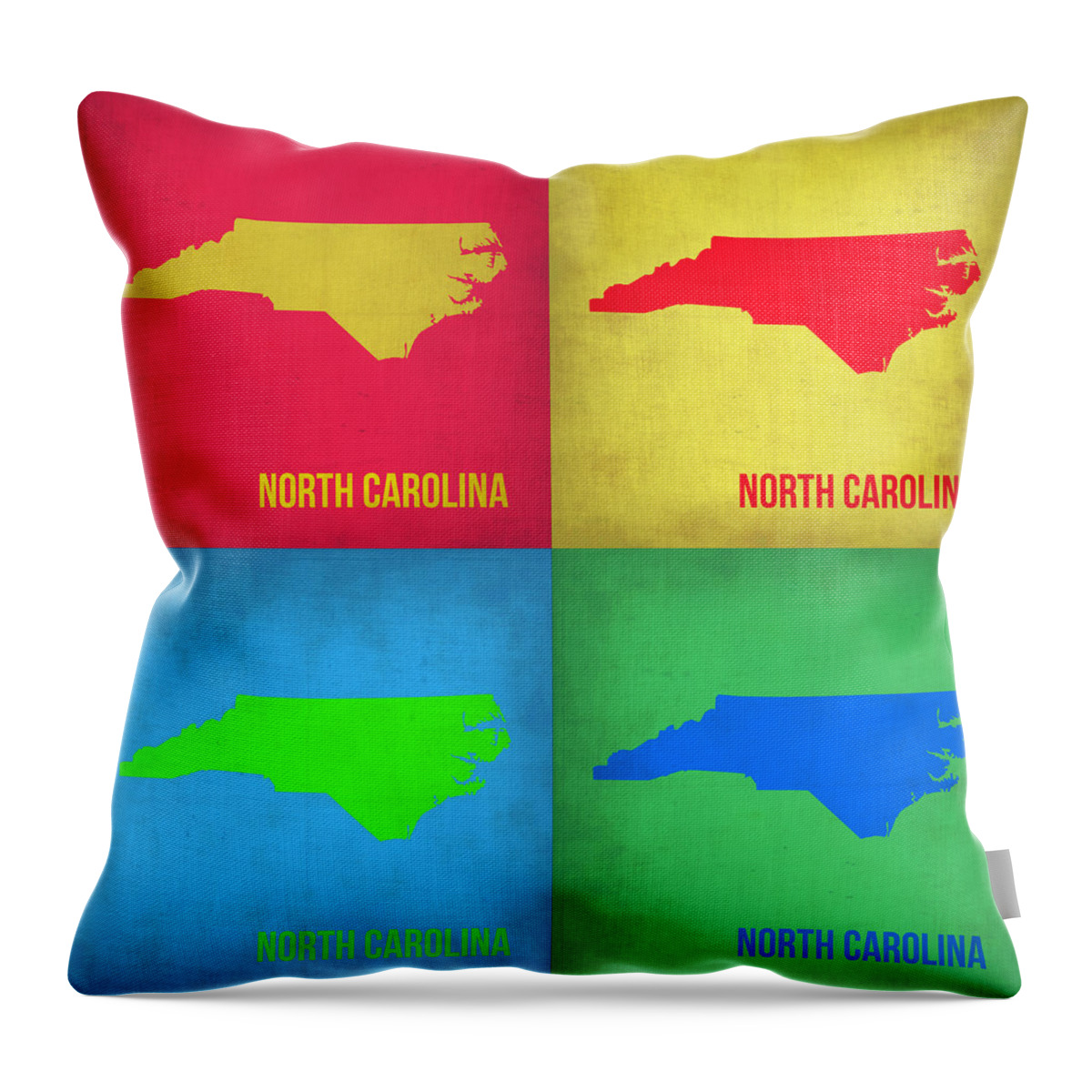 North Carolina Throw Pillow featuring the painting North Carolina Pop Art Map 1 by Naxart Studio