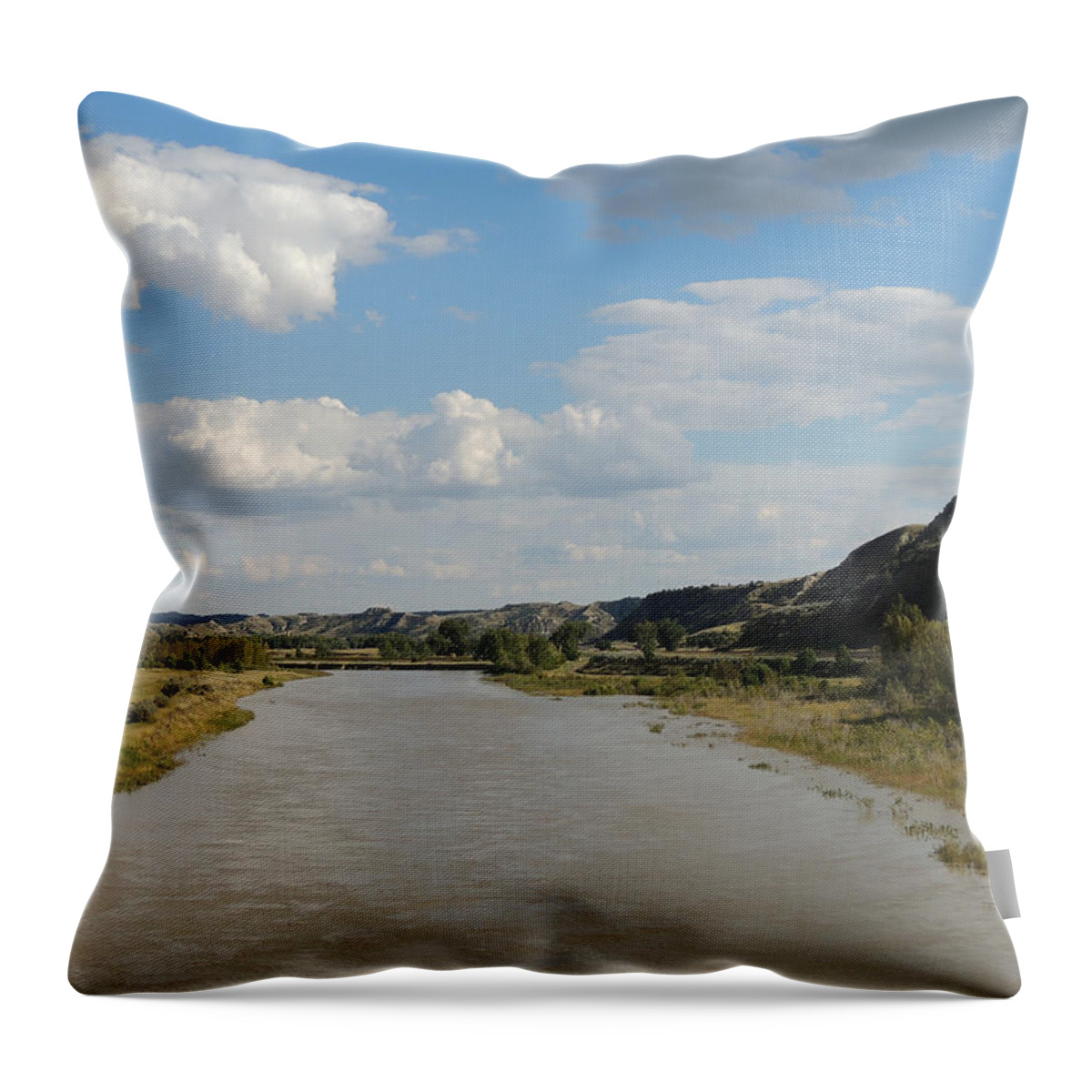 North Dakota Landscape Throw Pillow featuring the photograph North Dakota I-94 Landscape in Motion 9544 by Andrew Chambers