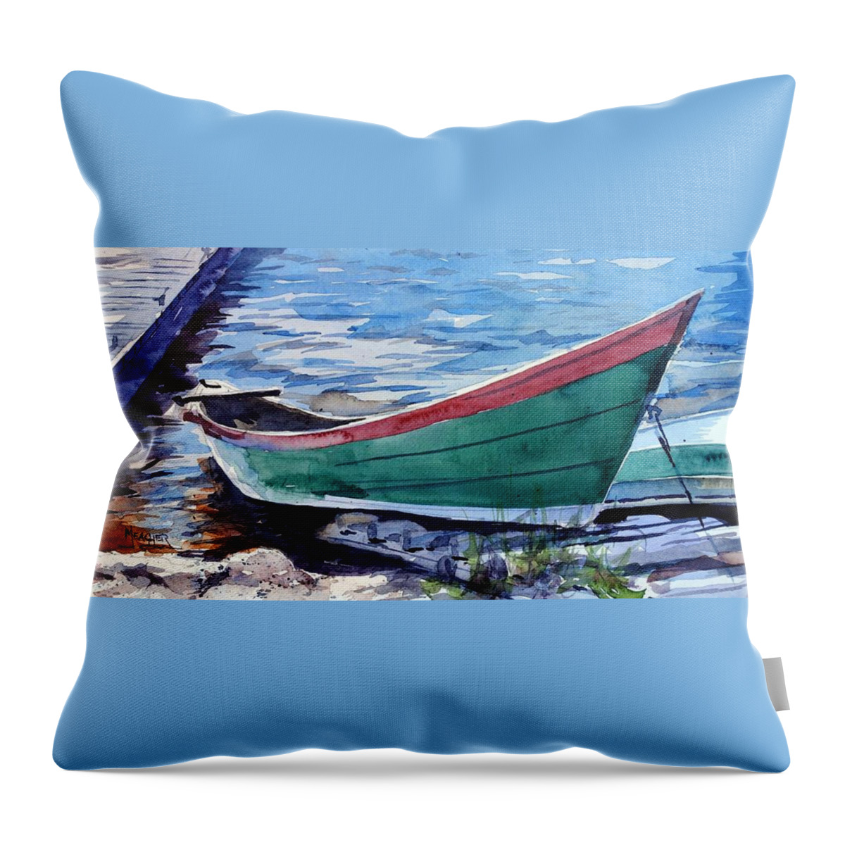 Boat Throw Pillow featuring the painting North Shore Fishing Skiff by Spencer Meagher