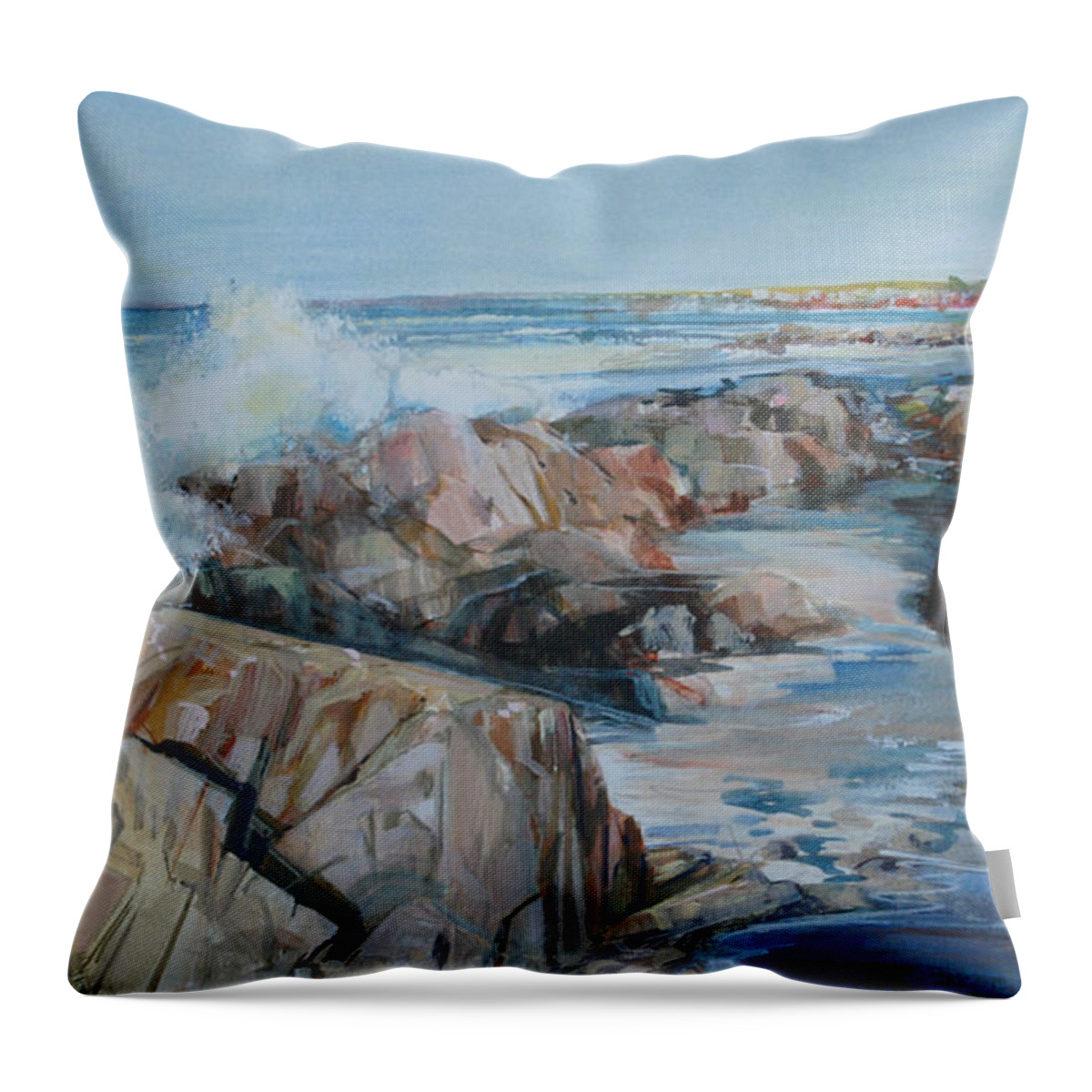 Rocky Coast Throw Pillow featuring the painting North Shore Surf by P Anthony Visco