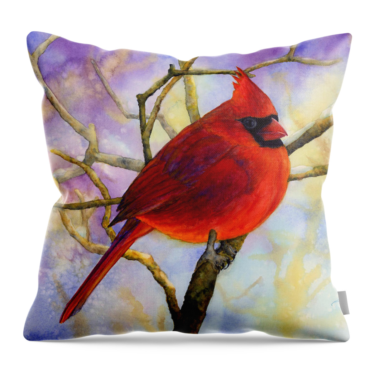Cardinal Throw Pillow featuring the painting Northern Cardinal by Hailey E Herrera