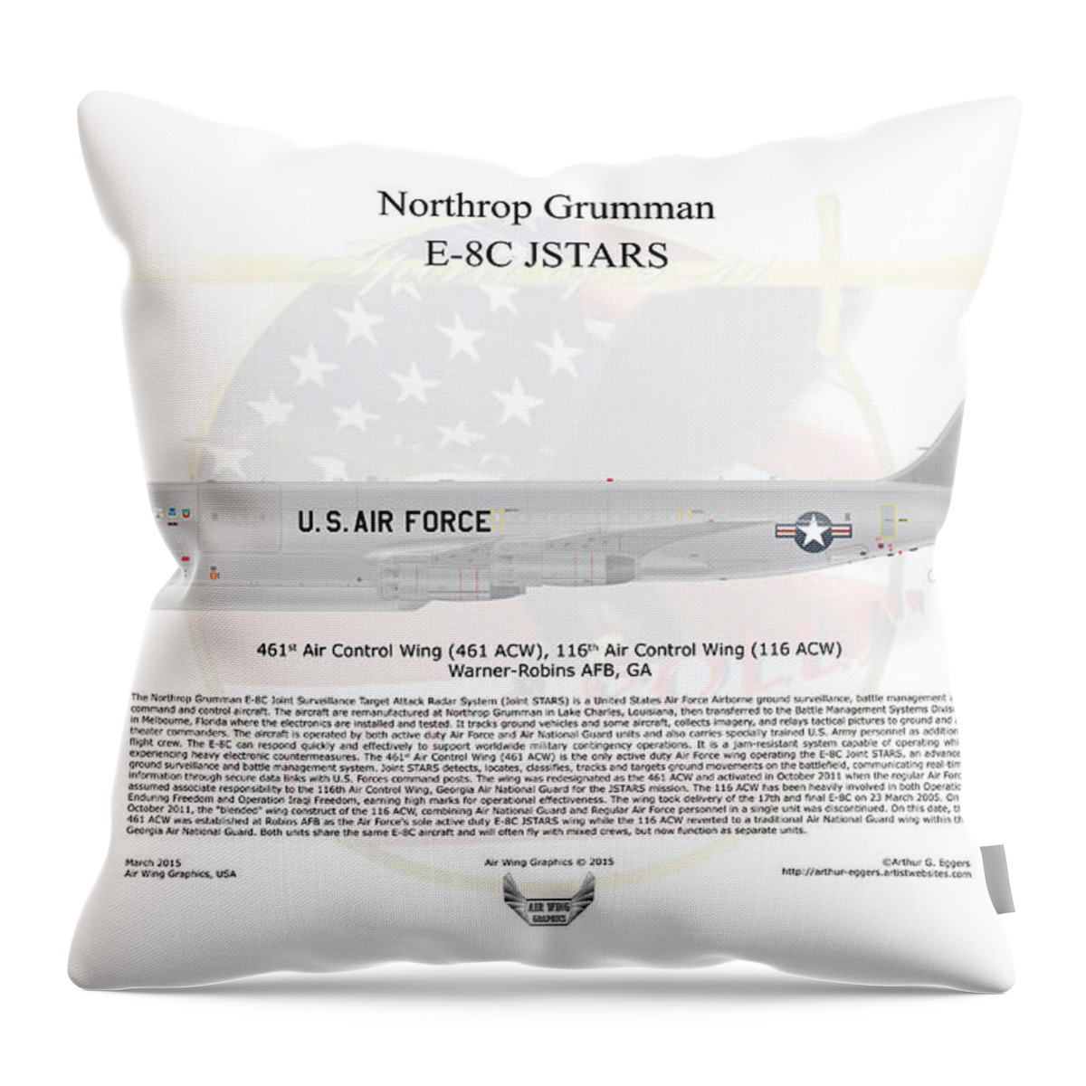 Northrop Grumman Throw Pillow featuring the digital art Northrop Grumman E-8C JSTARS by Arthur Eggers