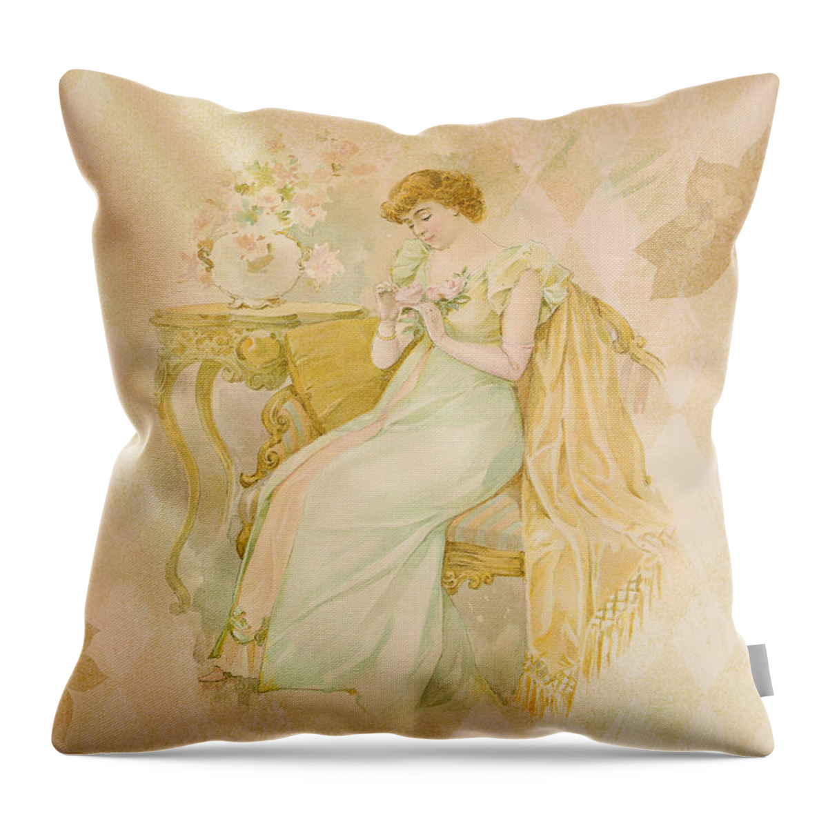 Nostalgic Lady Throw Pillow featuring the digital art Nostalgic Contemplation by Sandra Foster