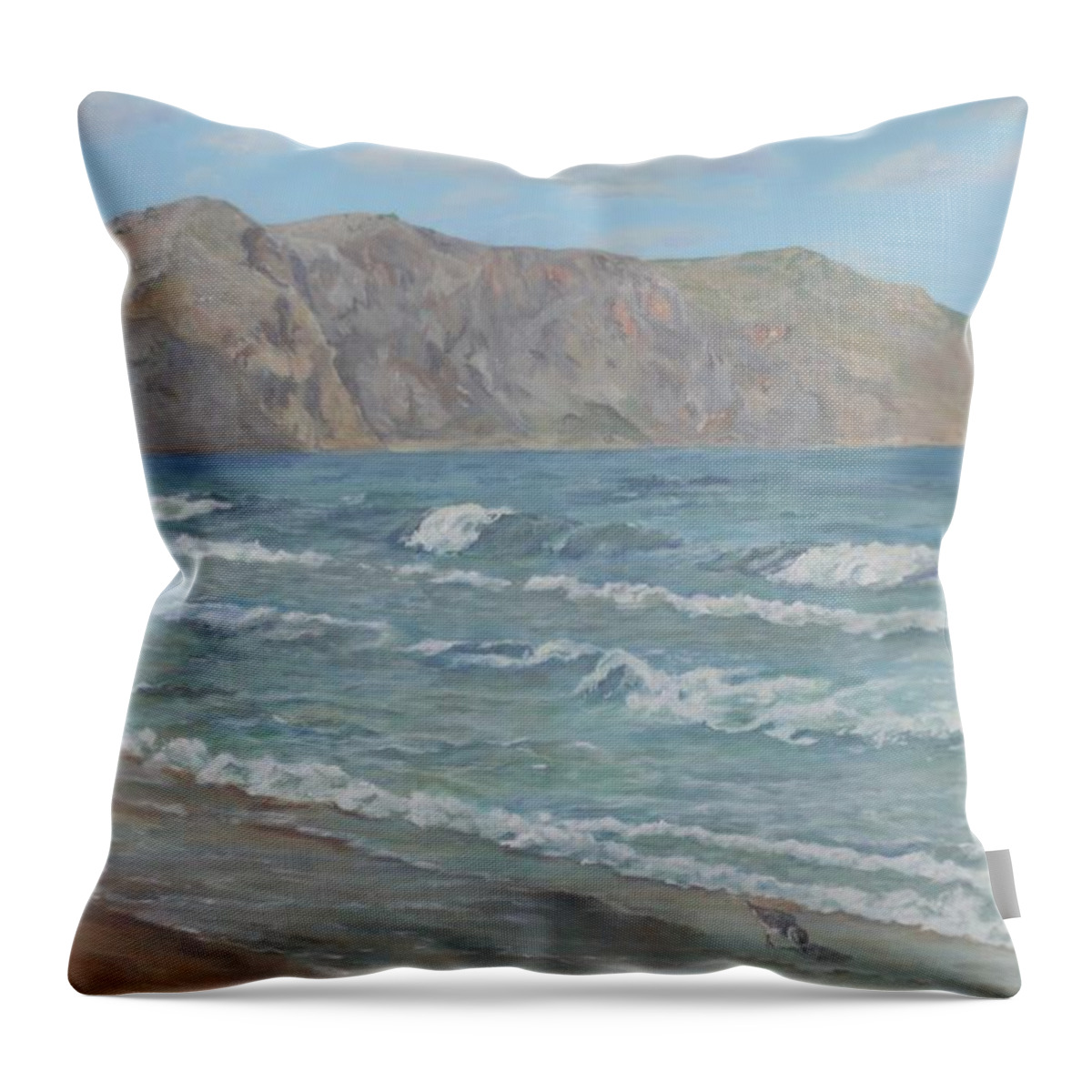 Sea Throw Pillow featuring the painting November at Georgioupoli Crete by David Capon