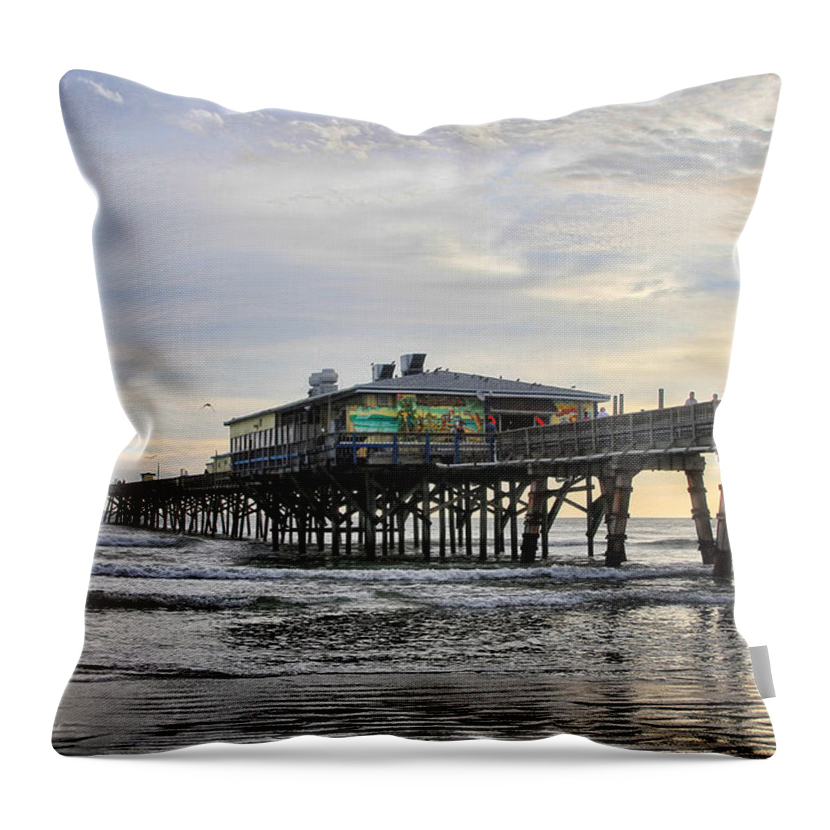 Beach Throw Pillow featuring the photograph November Morning at Sun Glow Pier by Deborah Benoit