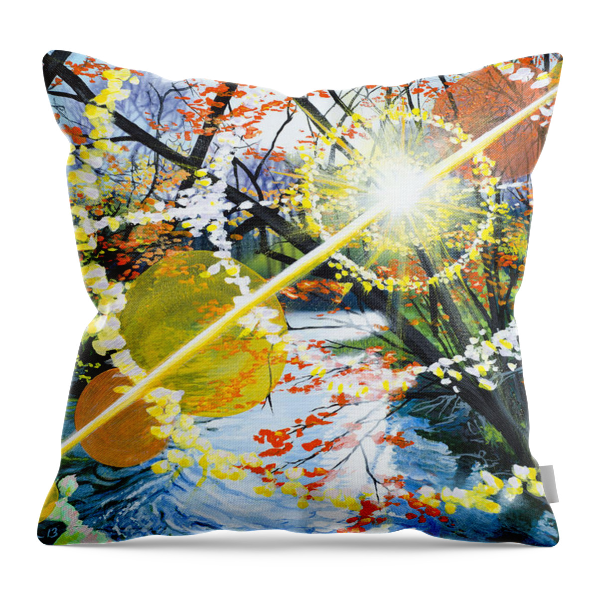 Sun Throw Pillow featuring the painting The Glorious River by Lynn Hansen