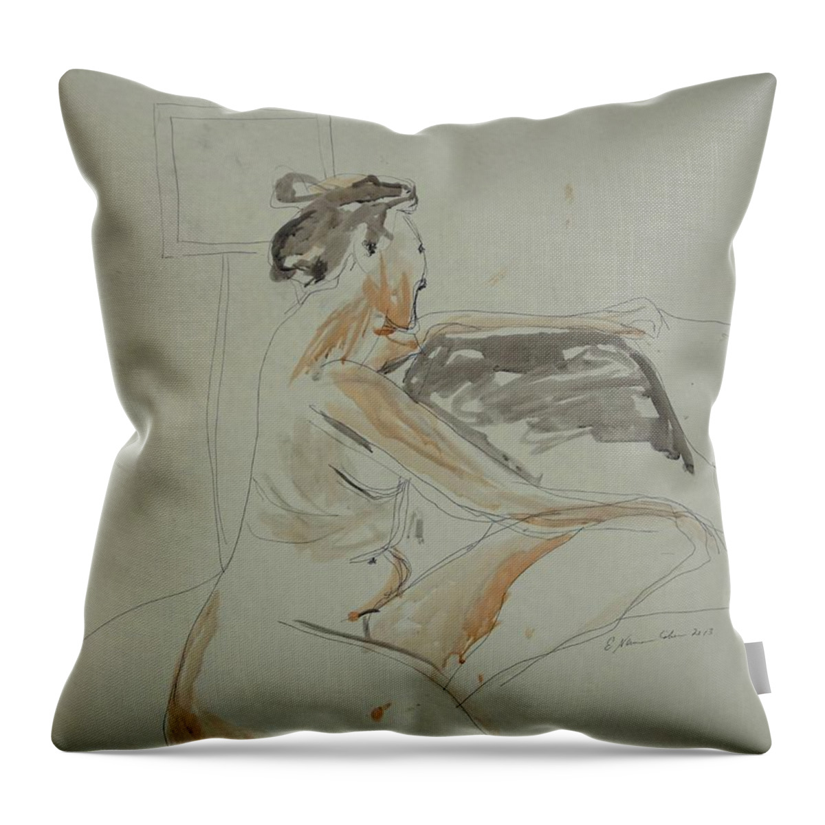 Nude Contemplating Throw Pillow featuring the painting Nude Contemplating by Esther Newman-Cohen