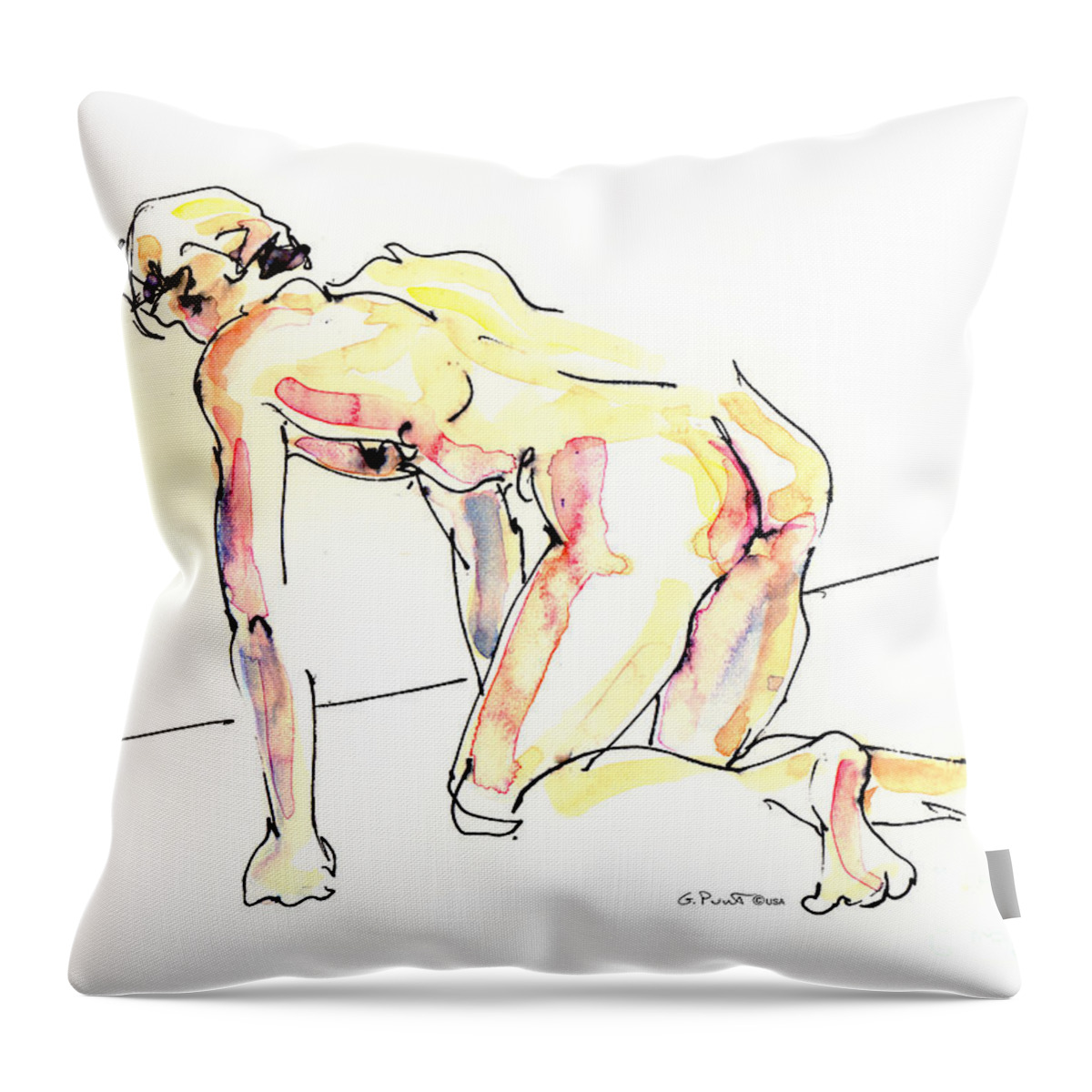 Male Throw Pillow featuring the painting Nude Male Drawings 3w by Gordon Punt