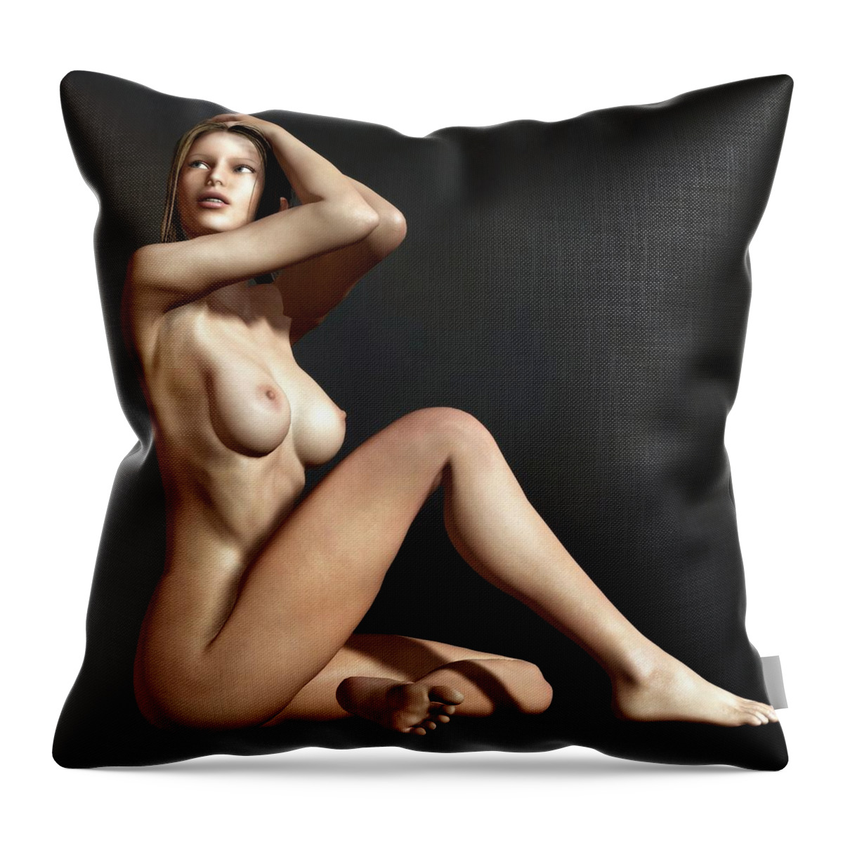 Nude Throw Pillow featuring the digital art Nude on the Floor by Kaylee Mason