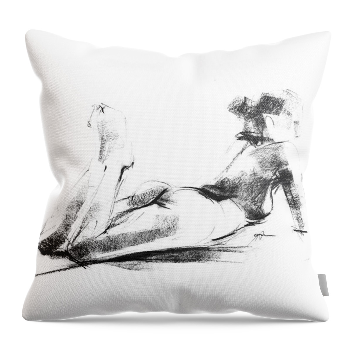 Nude Throw Pillow featuring the drawing Nude0044 by Ani Gallery