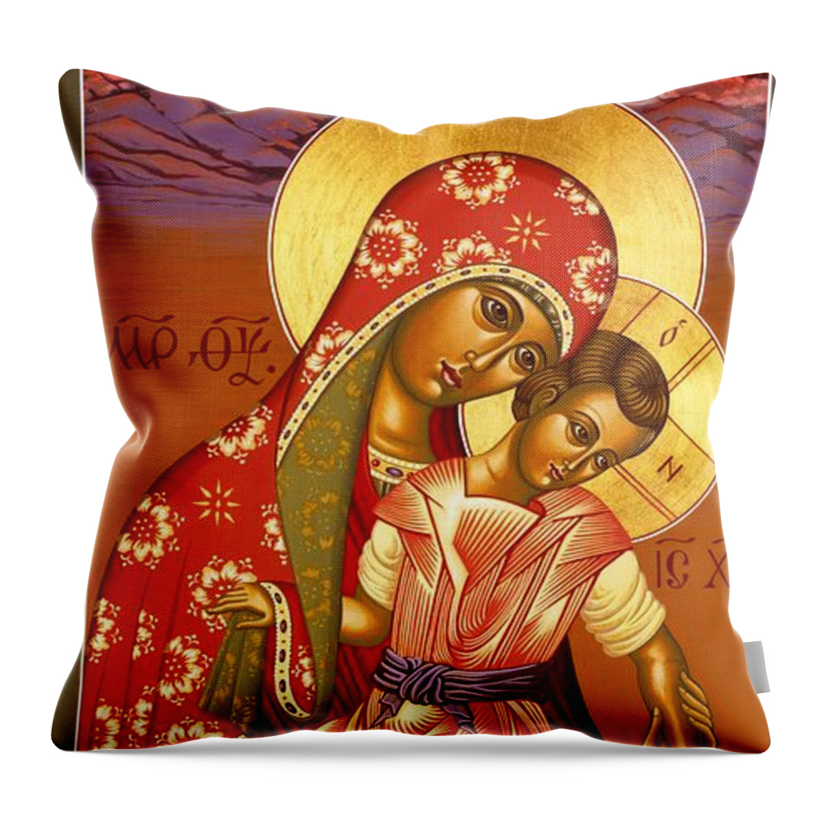 Mother Of God Throw Pillow featuring the painting Nuestra Senora de las Sandias 008 by William Hart McNichols