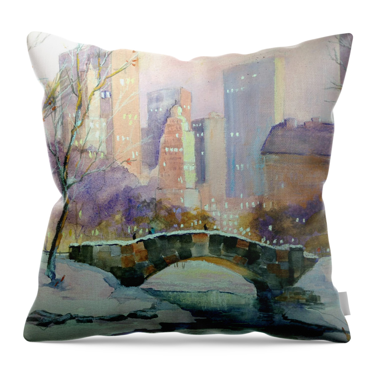 New York Throw Pillow featuring the painting NY Central Park Evening by Judy Fischer Walton