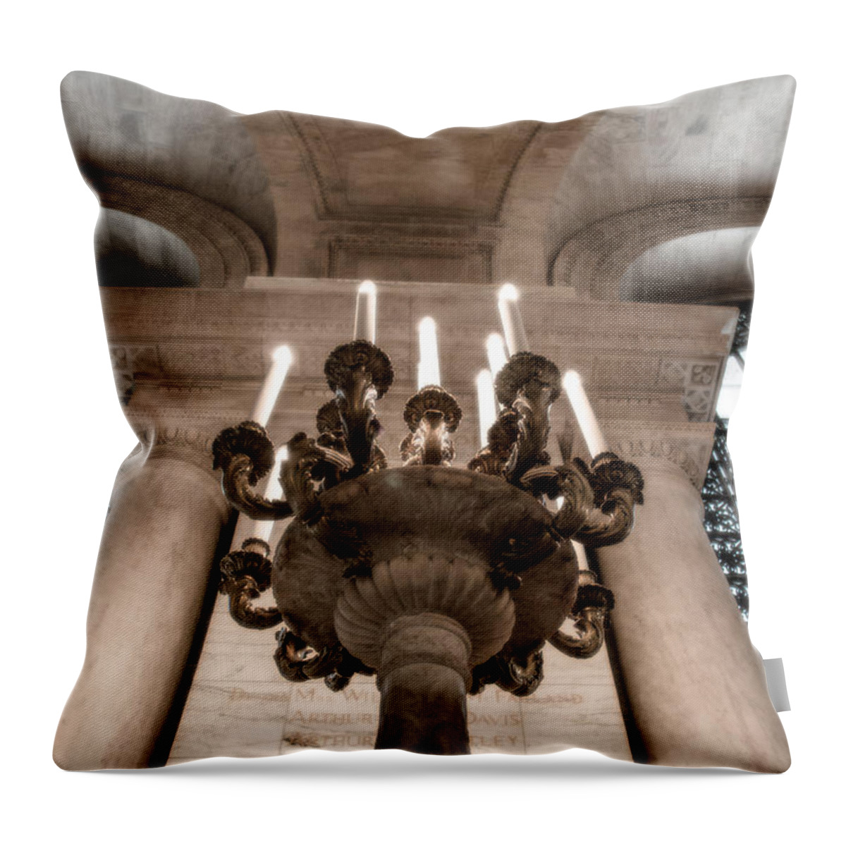Ny Throw Pillow featuring the photograph NY Public Library Candelabra by Angela DeFrias