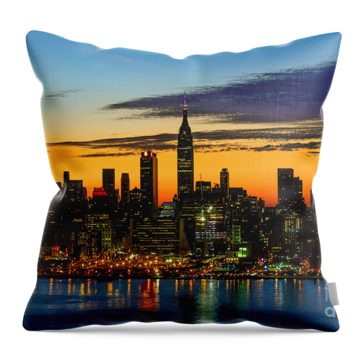 New York Skyline At Dawn Throw Pillow featuring the photograph NY Skyline October Dawn by Regina Geoghan