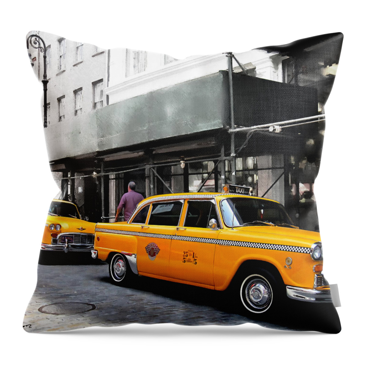 Arte Urbano Throw Pillow featuring the digital art NY Streets - Yellow Cabs 1 by Gabriel T Toro