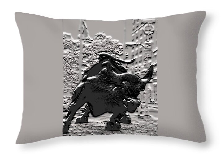 East River Throw Pillow featuring the photograph Nyc - Wall Street Bull by Linda Parker