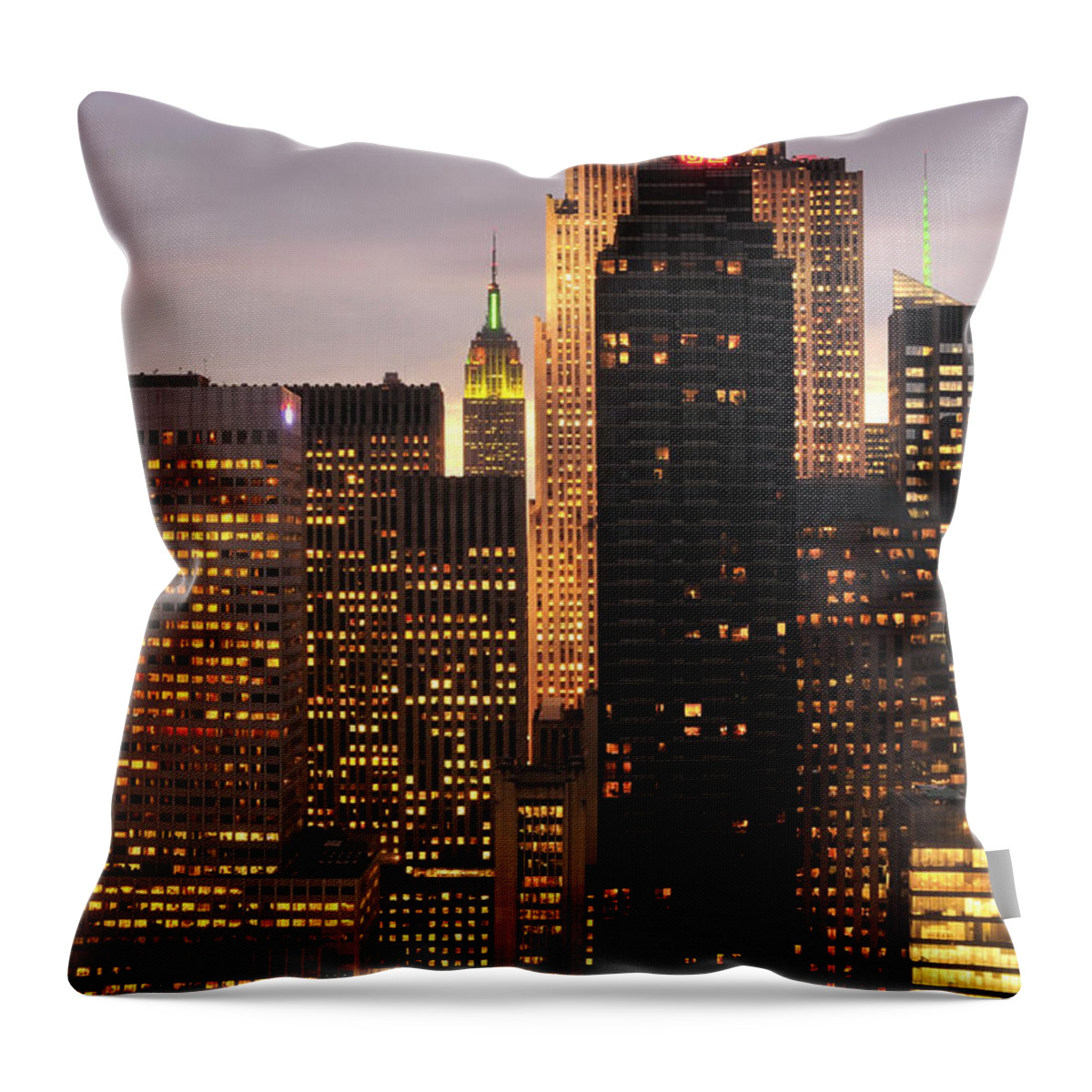 Nyc Throw Pillow featuring the photograph Nyc Midtown Golden Lights by Joseph Hedaya
