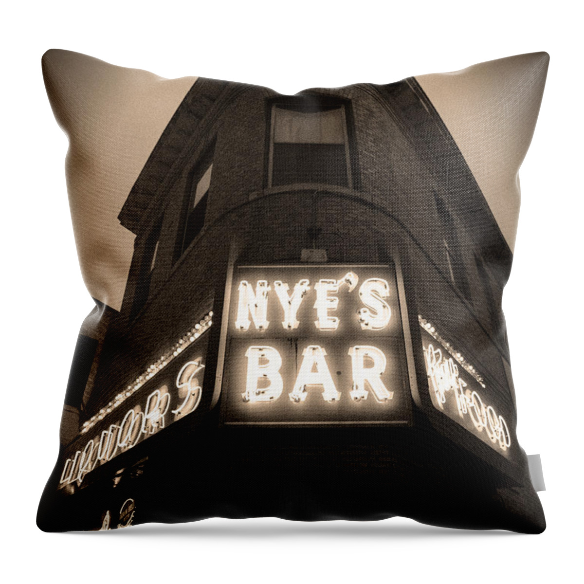Nye's Throw Pillow featuring the photograph Nye's Bar Sepia v.2 by Hermes Fine Art