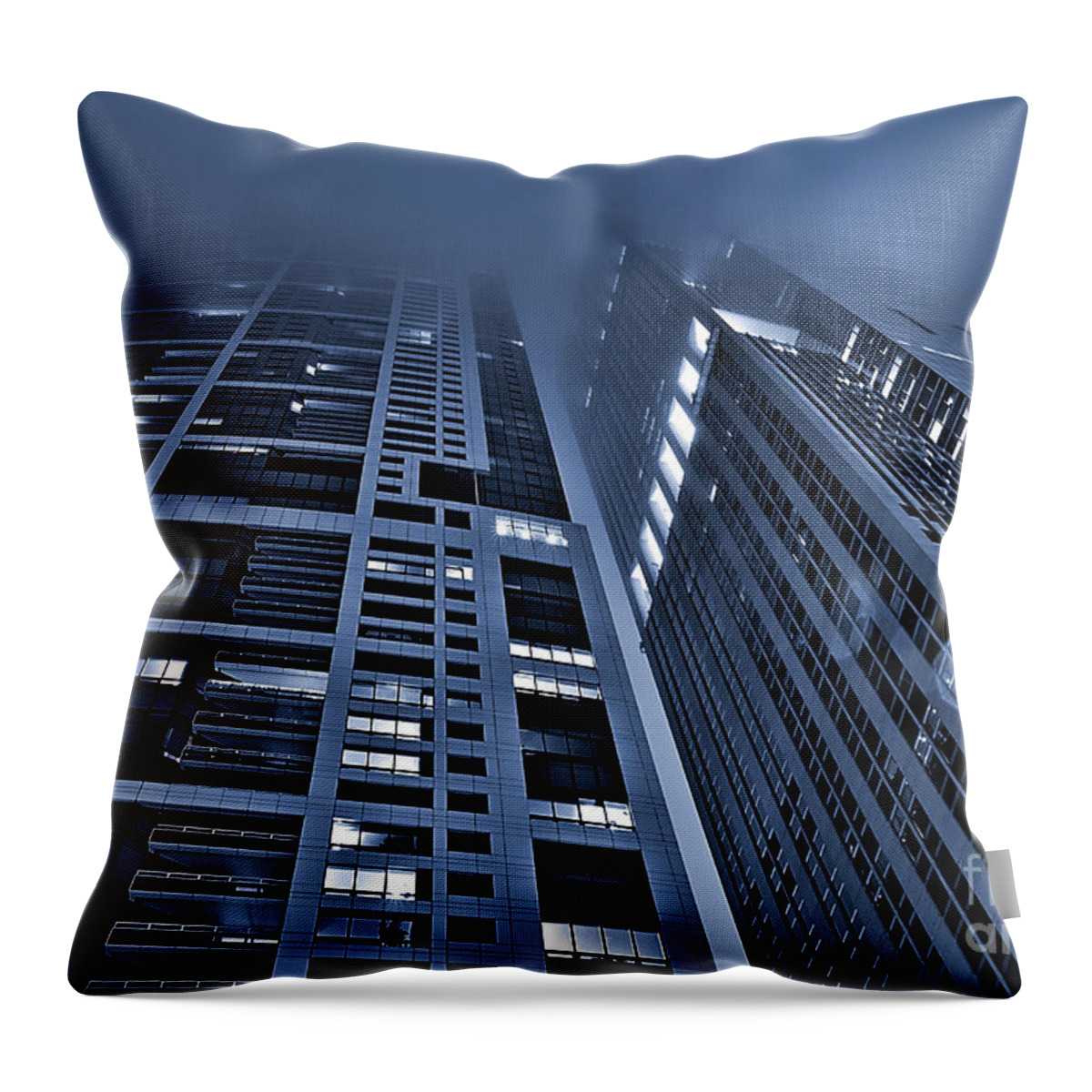 Chicago Skyscrapers In Fog. Throw Pillow featuring the photograph Monoliths by Brett Maniscalco