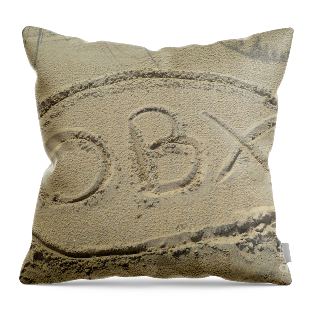 An Obx Outer Banks Sign Drew In The Sand At Cape Hatteras Beach. Obx Throw Pillow featuring the photograph OBX Sign in the Sand by Robert Loe