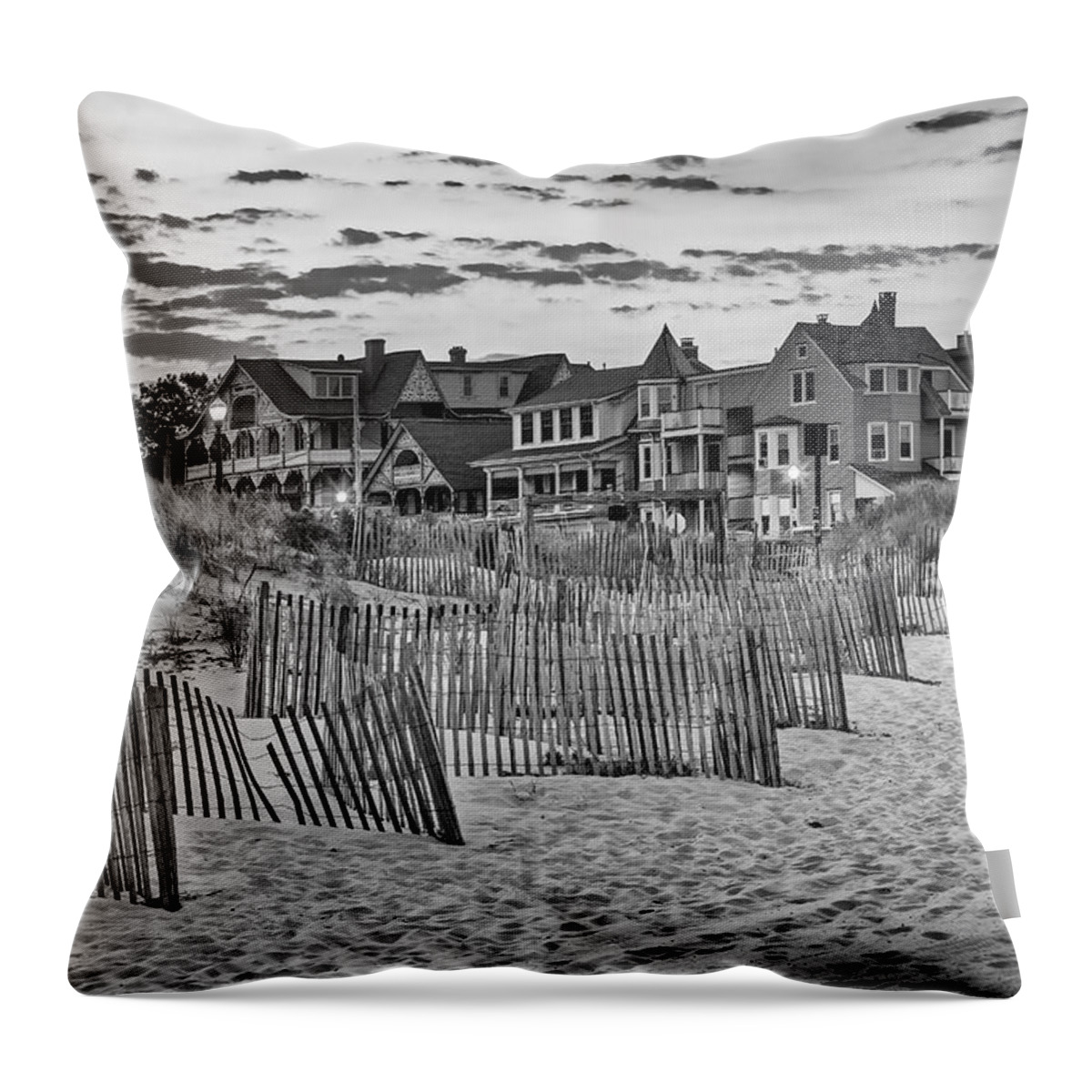 Asbury Park Throw Pillow featuring the photograph Ocean Grove Asbury Park NJ BW by Susan Candelario