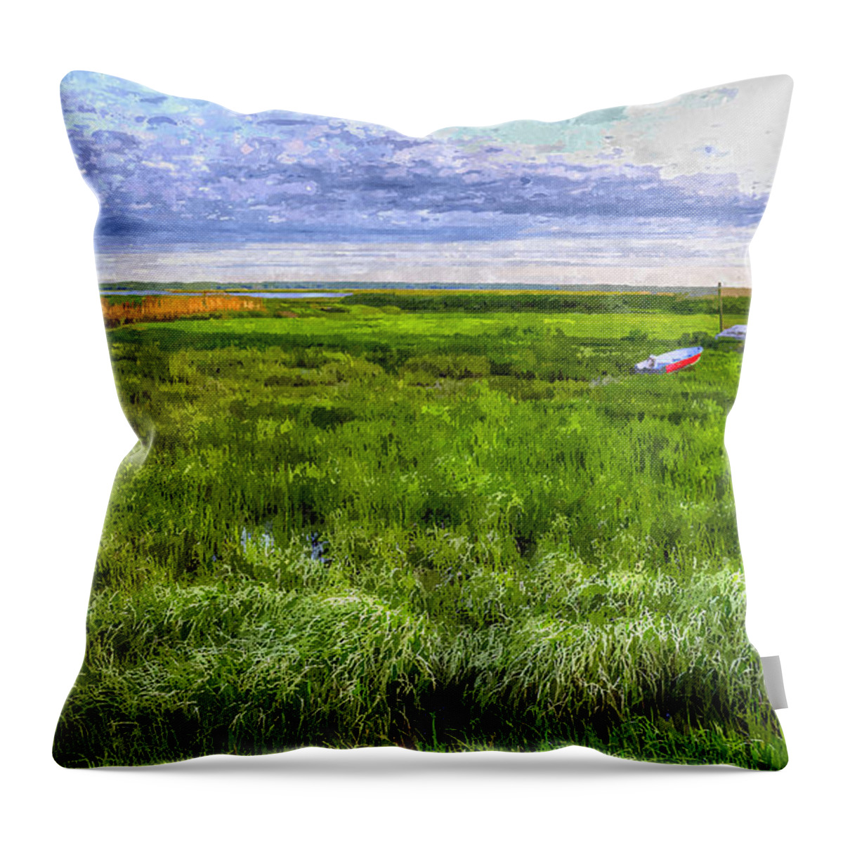 Salt Throw Pillow featuring the painting Ocean Marsh by Rick Mosher