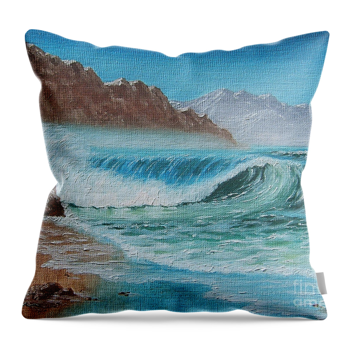 Mist Throw Pillow featuring the painting Ocean Mist by Val Miller