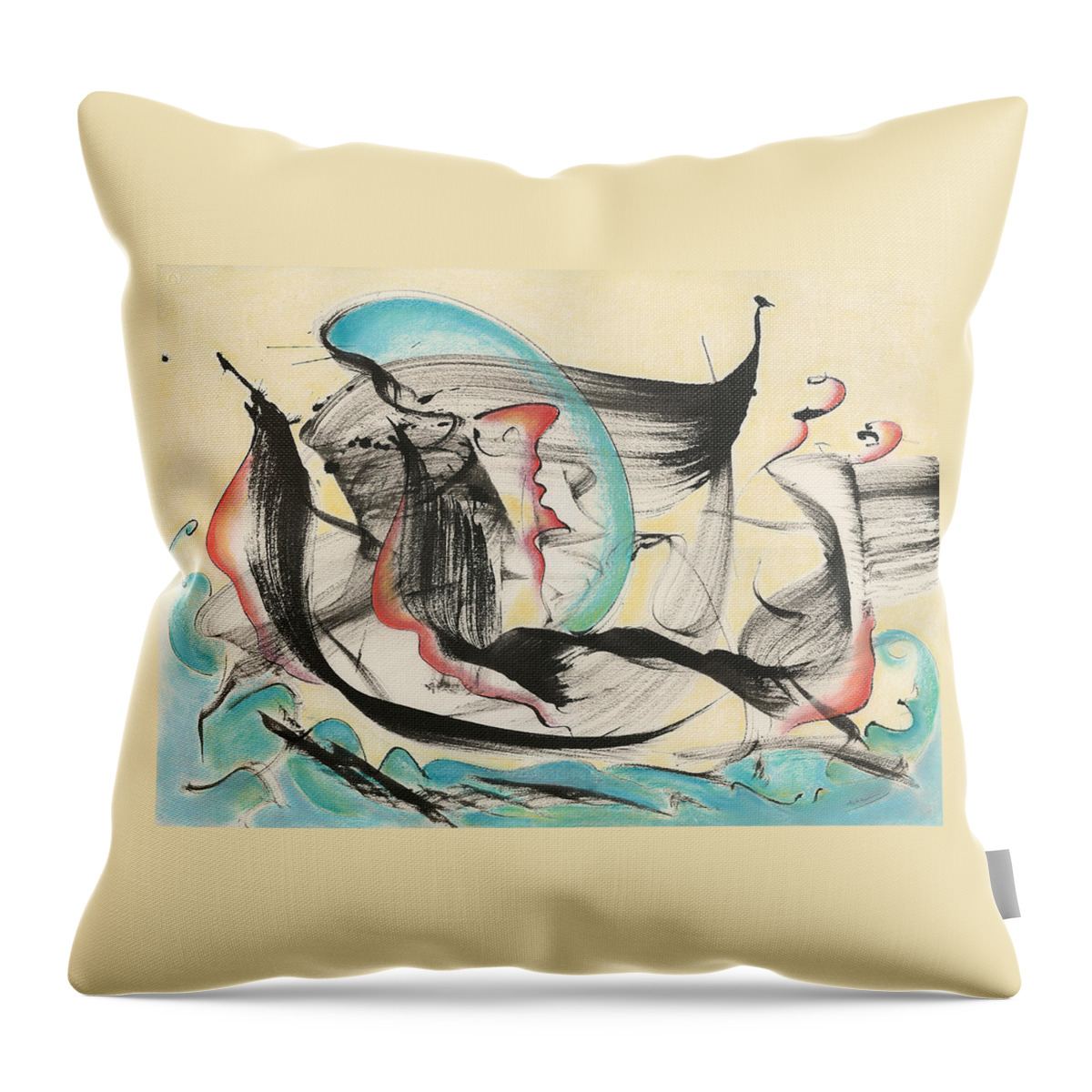 Abstract Painting Throw Pillow featuring the painting Ocean Ships by Asha Carolyn Young