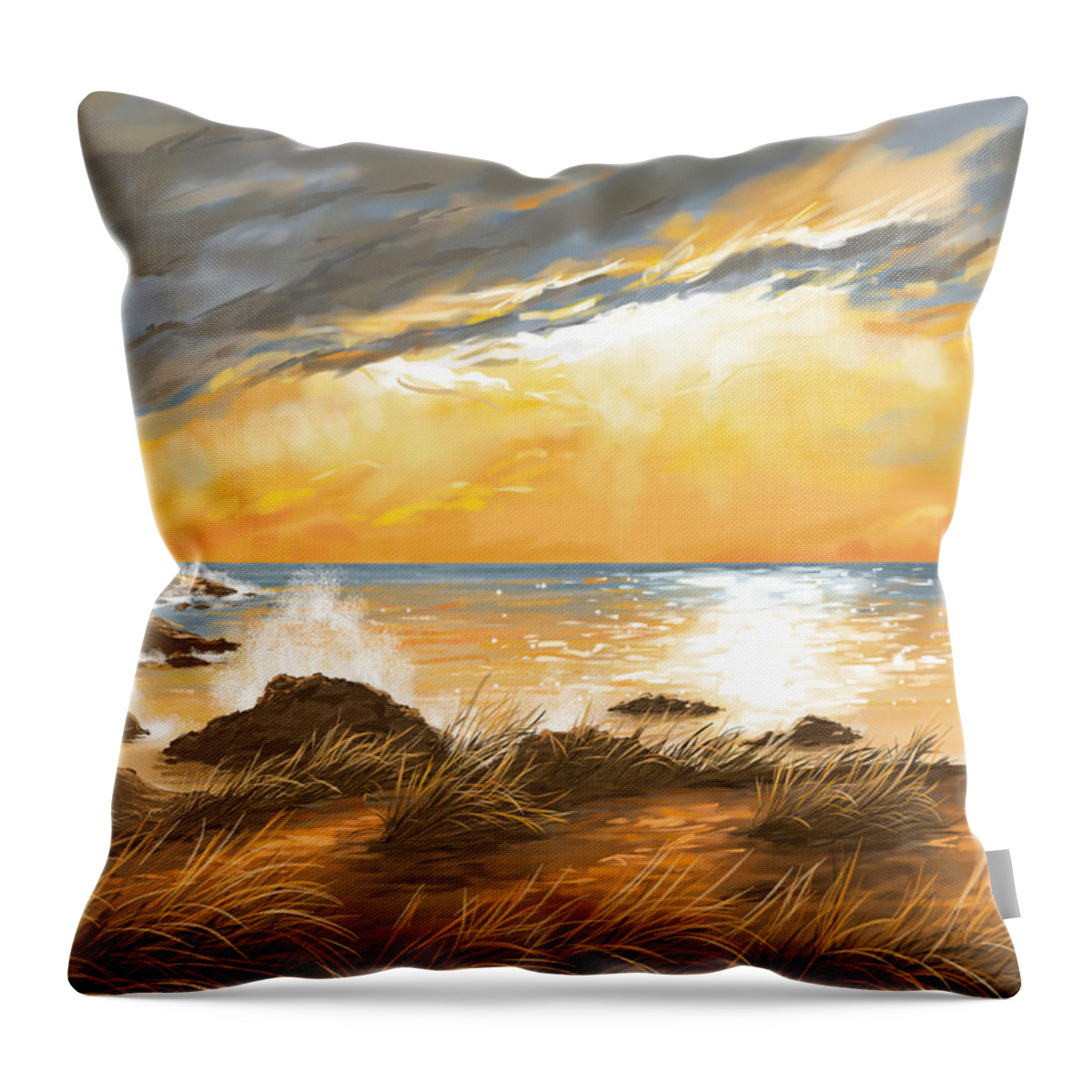 Sunset Throw Pillow featuring the painting Ocean by Veronica Minozzi