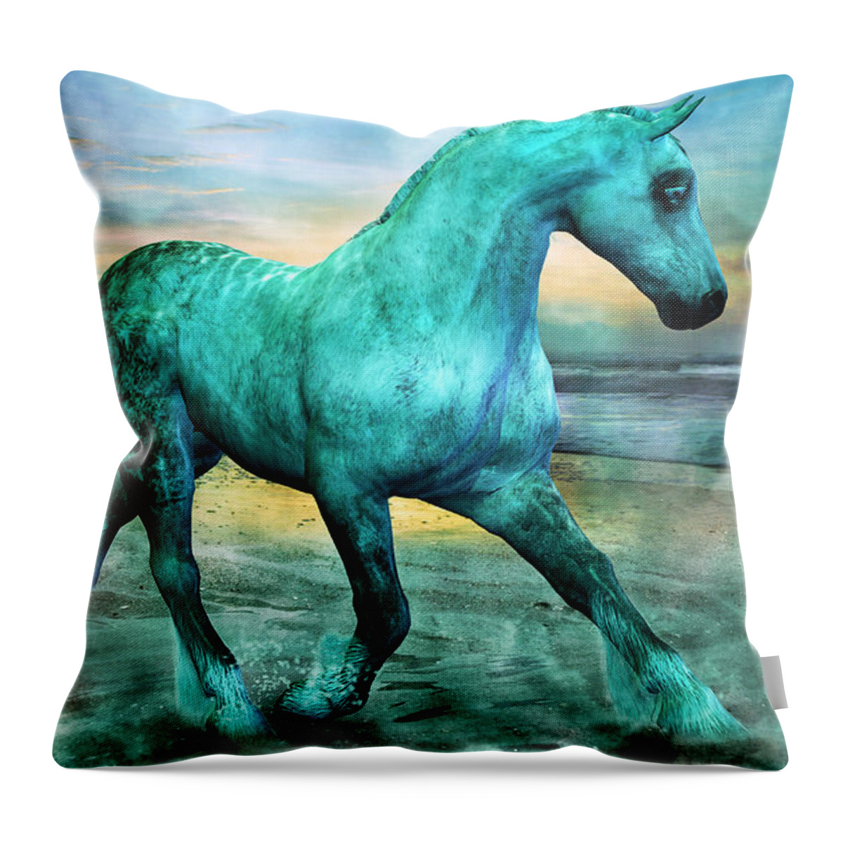 Horse Throw Pillow featuring the mixed media Ocean Wave by Betsy Knapp