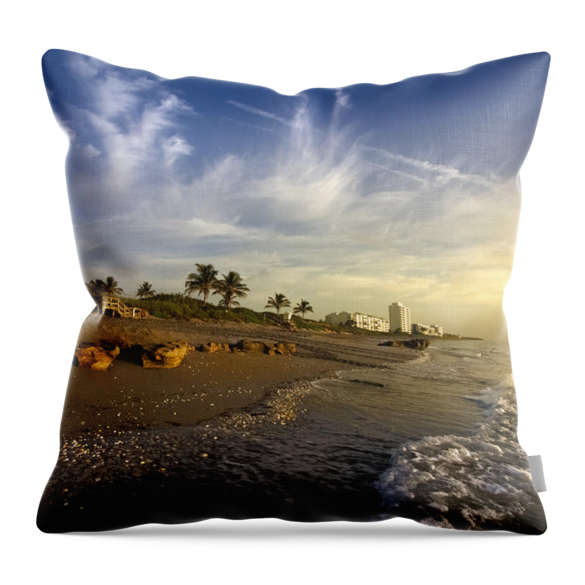At Throw Pillow featuring the photograph Ocean's Soft Light by Debra and Dave Vanderlaan