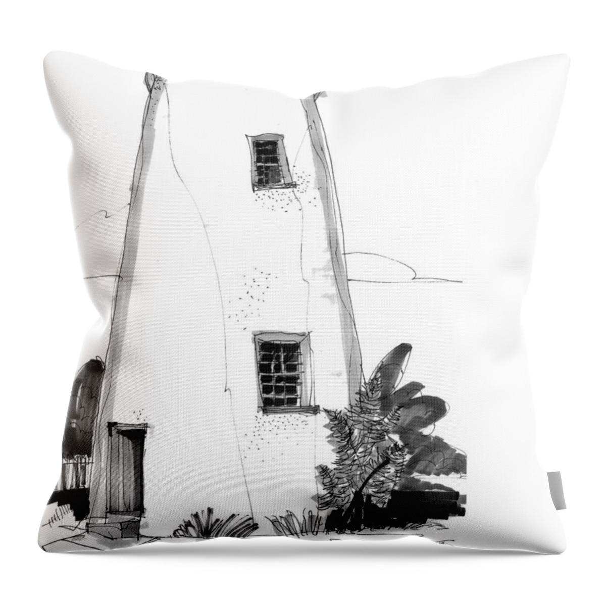 Ocracoke Throw Pillow featuring the drawing Ocracoke Light 1970s by Richard Wambach