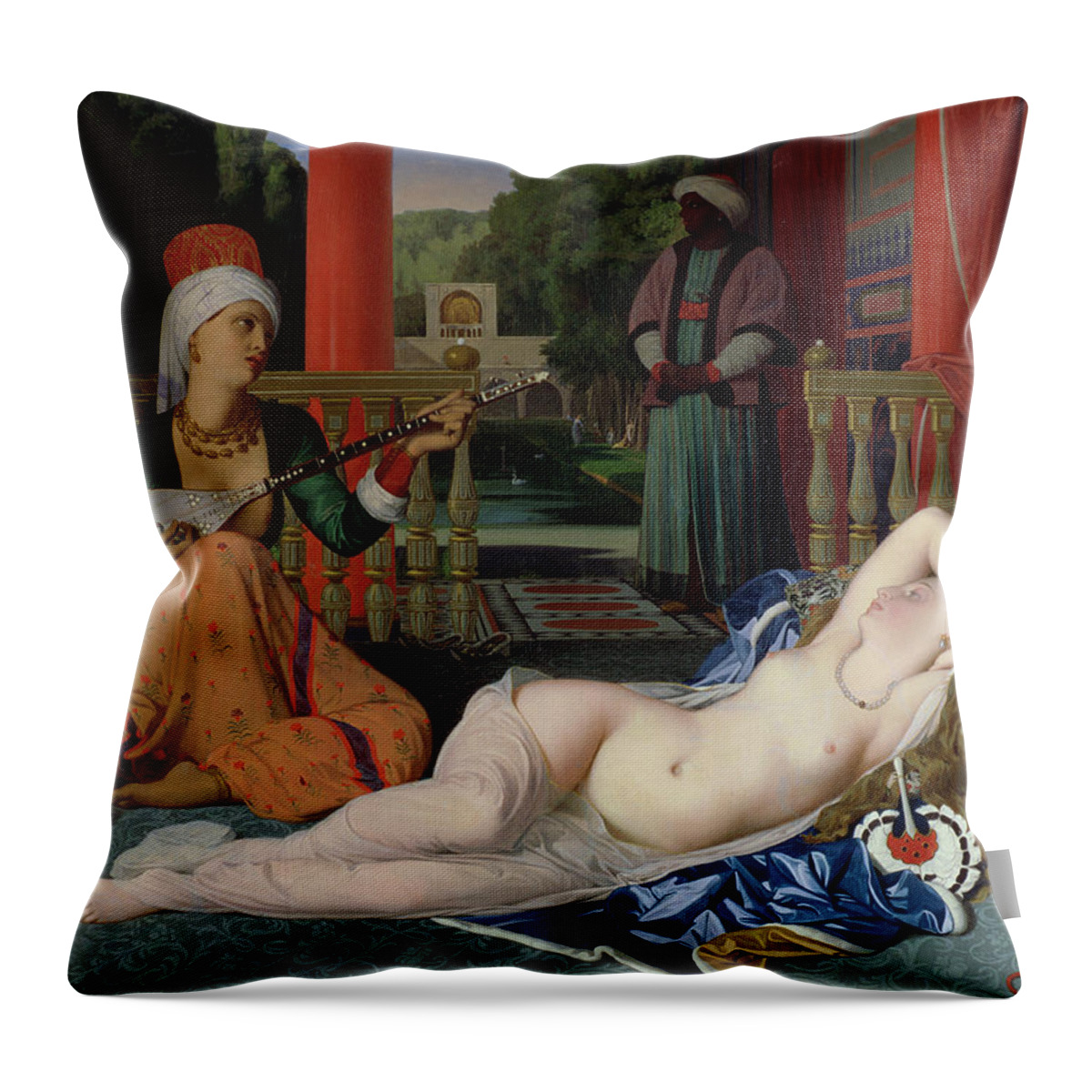 Nude Throw Pillow featuring the painting Odalisque with Slave by Ingres