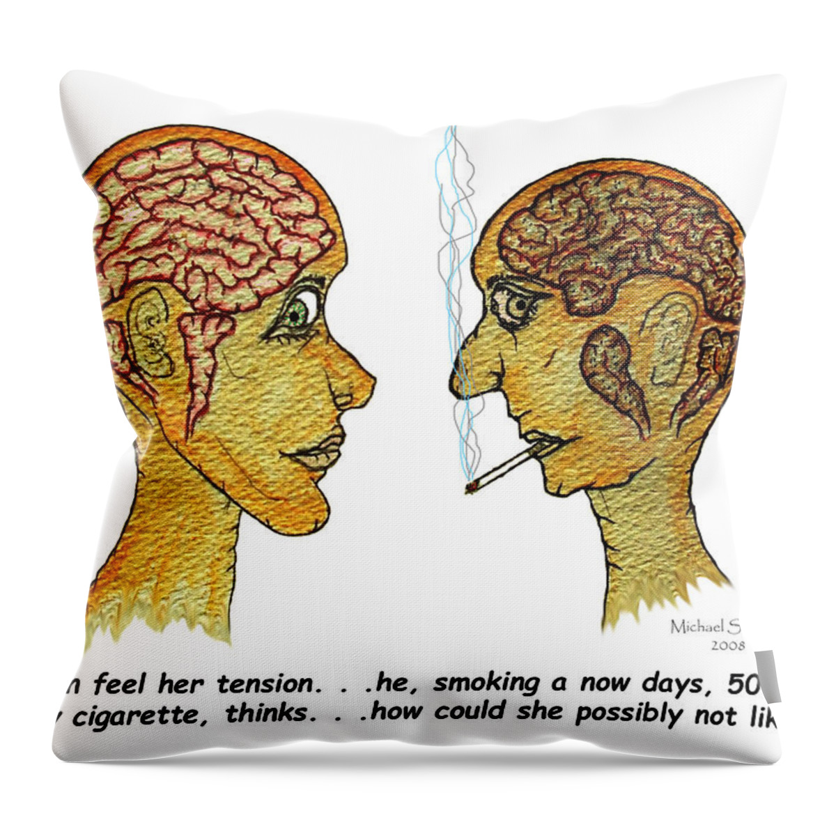 Cigarettes Throw Pillow featuring the painting Office Memo Does She Like Me? by Michael Shone SR