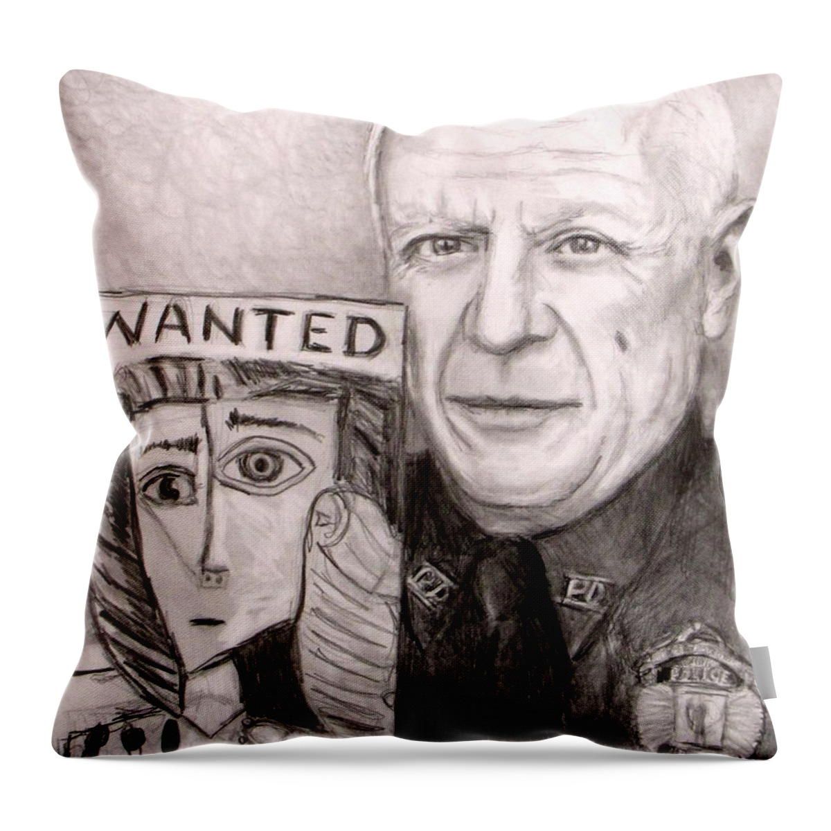 Pencil Drawing Throw Pillow featuring the drawing Officer Picasso Police Sketch Artist by Jack Skinner