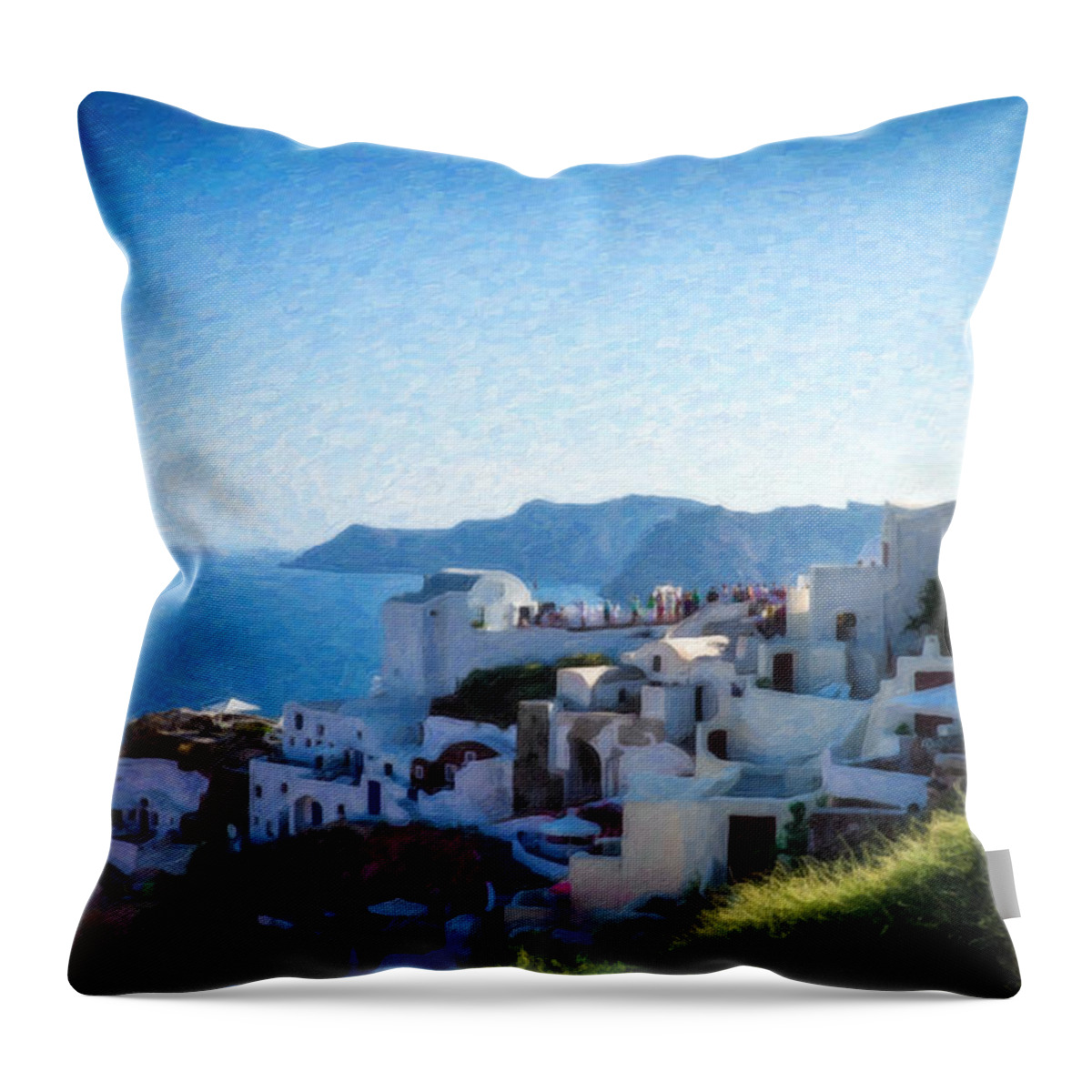 Landscape Throw Pillow featuring the painting Oia Santorini Grk4332 by Dean Wittle