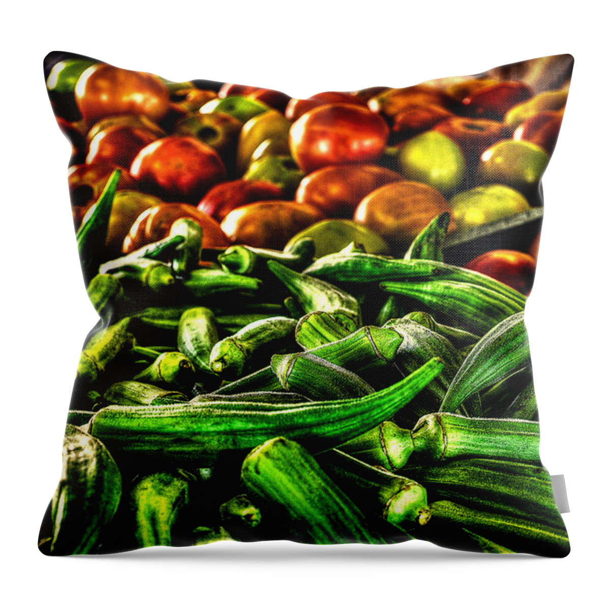Okra Throw Pillow featuring the photograph Okra and Tomatoes by David Morefield