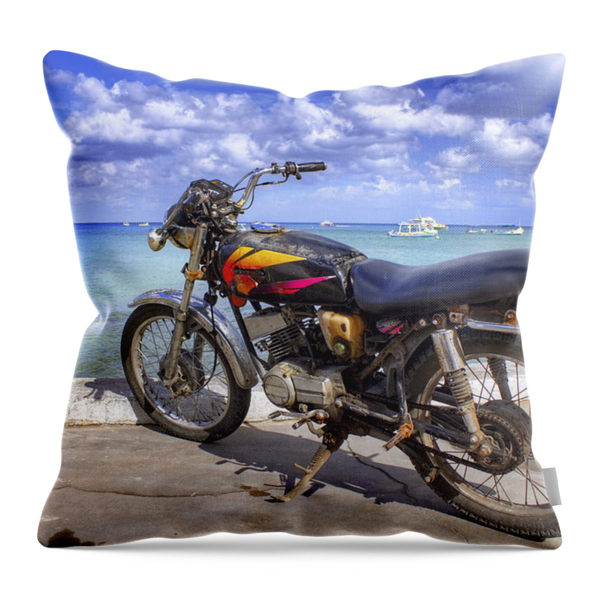 Motorcycle Throw Pillow featuring the photograph Ol' Rusty in the Caribbean by Jason Politte