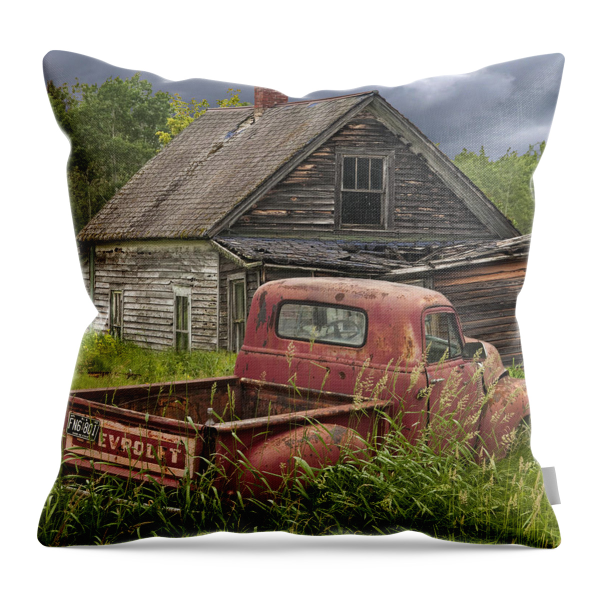 Composite Throw Pillow featuring the photograph Old Abandoned Homestead and Truck by Randall Nyhof