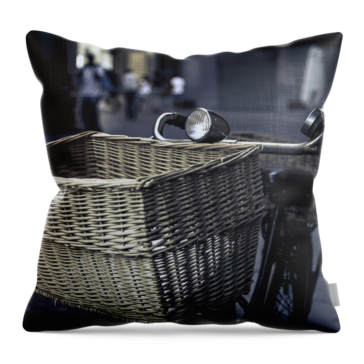 Outdoors Throw Pillow featuring the photograph Old Bicycle With Wicker Basket by Paolomartinezphotography