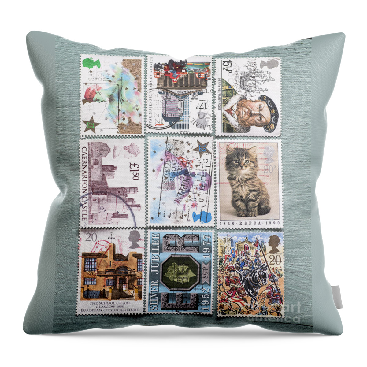 Stamp Throw Pillow featuring the photograph Old British Postage Stamps by Jan Bickerton